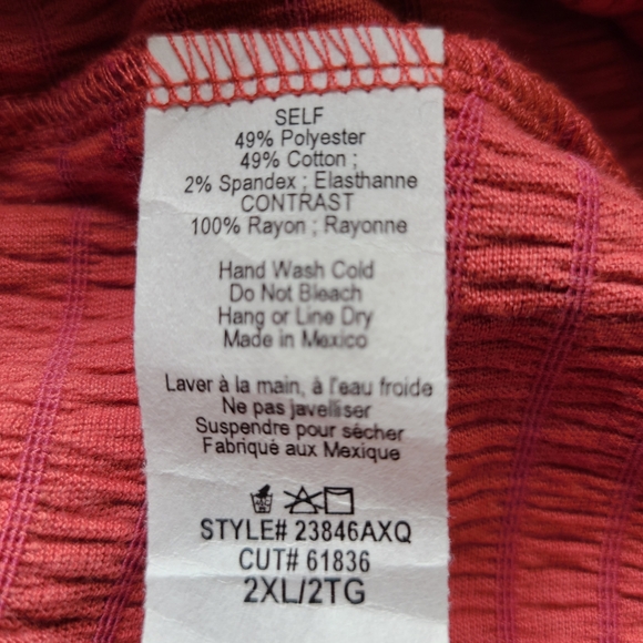 W5 Pink Blouse 3/4 Sleeves Relaxed Smocked Style Square Neck, sz 2XL - Picture 6 of 7